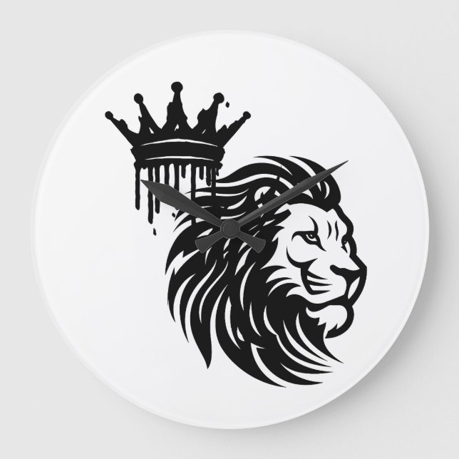 Grande Horloge Ronde Illustration majestueuse du roi Lion - Puissant Wi (Recto)