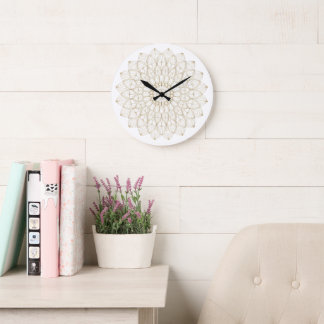 Grande Horloge Ronde Illustration numérique du mandala doré - Zen éléga