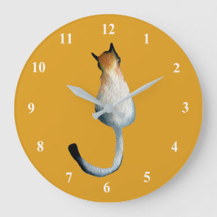 Grande Horloge Ronde Illustration Tabby noir et brun