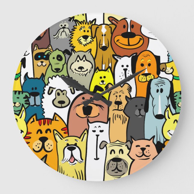 Grande Horloge Ronde Illustrations de chiens et chats Animés (Recto)