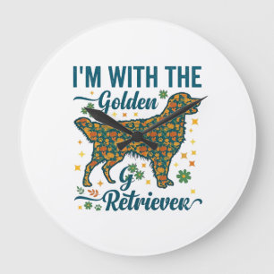 Grande Horloge Ronde Im Chien Golden Retriever Halloween Citrouilles Fe