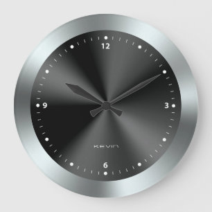 Grande Horloge Ronde Image de Black & Silver & Metallic Texture