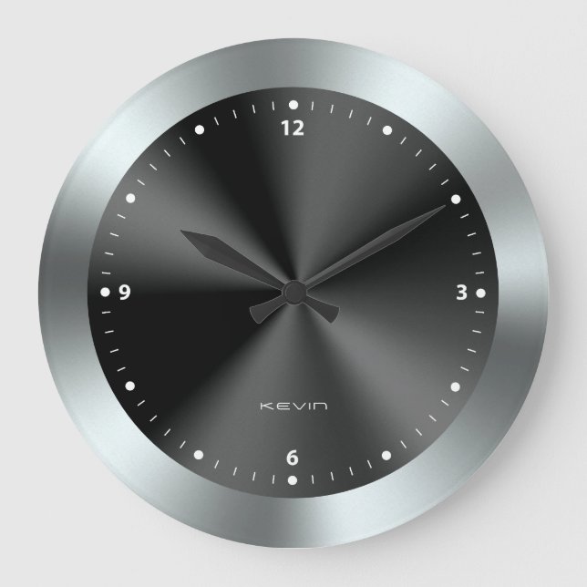 Grande Horloge Ronde Image de Black & Silver & Metallic Texture (Recto)