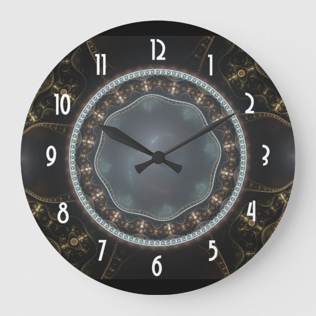 Grande Horloge Ronde Image fractale de Steampunk organique métallique (Recto)