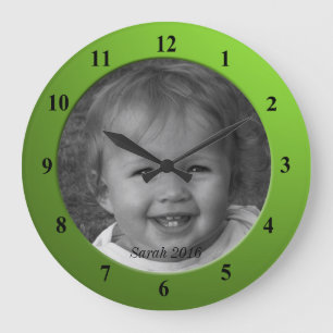 Grande Horloge Ronde Image personnalisée personnelle et cadre vert de