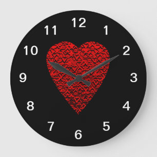 Grande Horloge Ronde Image rouge lumineuse de coeur