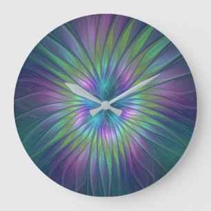 Grande Horloge Ronde Imaginaire brillant coloré Fleur Abstrait Fractal 