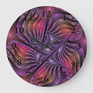 Grande Horloge Ronde Imaginaire coloré Abstrait Trippy Violet Fractal