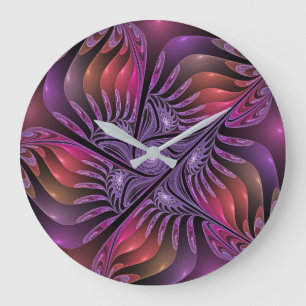 Grande Horloge Ronde Imaginaire coloré Abstrait Trippy Violet Fractal