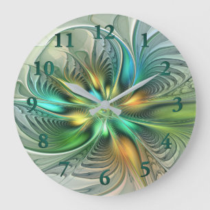 Grande Horloge Ronde Imaginaire coloré Moderne Fleur Abstraite Fractale