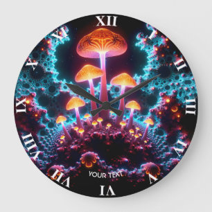 Grande Horloge Ronde Imaginaire Cute Champhrooms Lumières Forêt