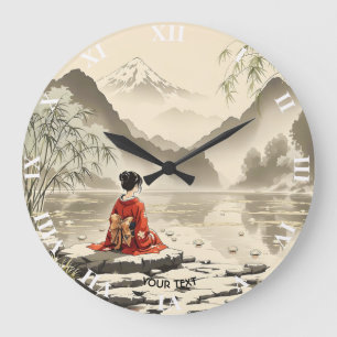 Grande Horloge Ronde Imaginaire Cute Lake Flowers Girl