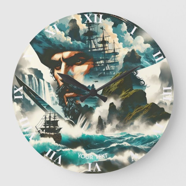 Grande Horloge Ronde Imaginaire Cute Pirate Ship Océan (Recto)