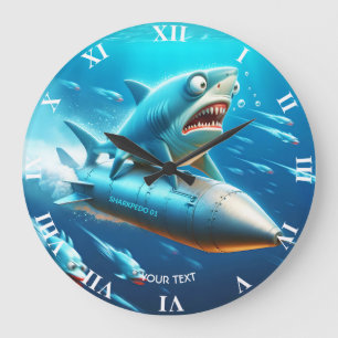 Grande Horloge Ronde Imaginaire Cute Requin Torpedo Mer