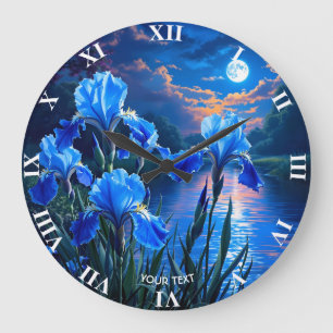 Grande Horloge Ronde Imaginaire Cute River Blue Irises
