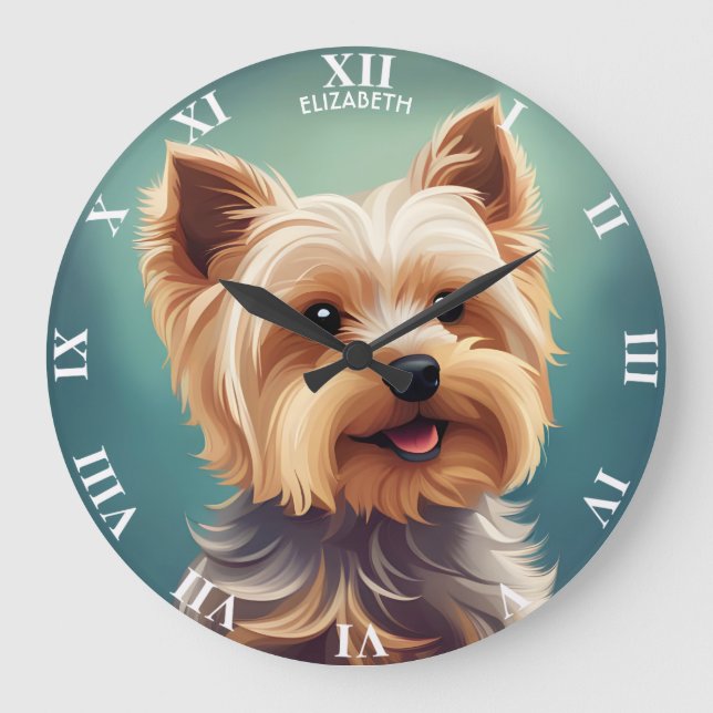Grande Horloge Ronde Imaginaire Cute Yorkshire Terrier, Imaginaire Vint (Recto)