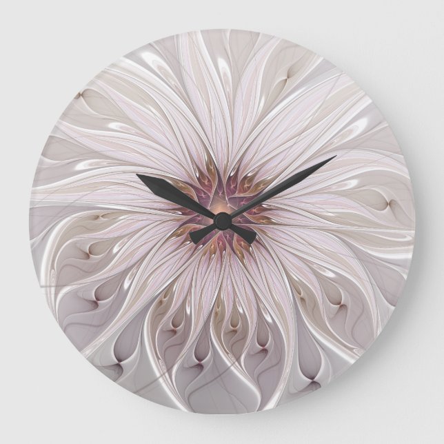 Grande Horloge Ronde Imaginaire Floral, Abstraite Fleur Pastel Moderne (Recto)