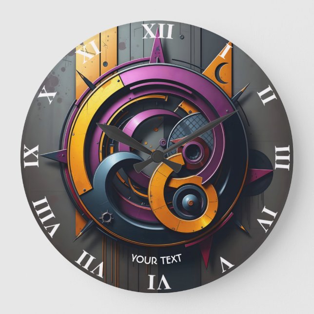 Grande Horloge Ronde Imaginaire mignon Abstrait orange violet (Recto)
