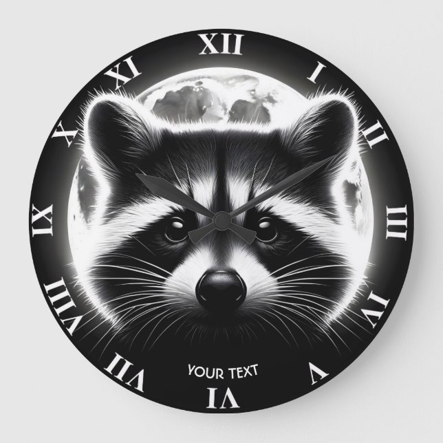 Grande Horloge Ronde Imaginaire mignon Racoon visage lune (Recto)