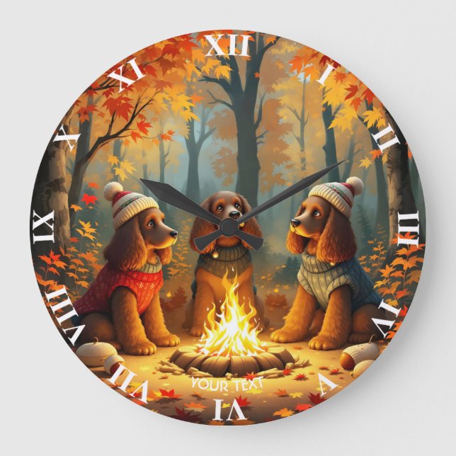 Grande Horloge Ronde Imaginaire mignon trois chiens d'automne (Recto)