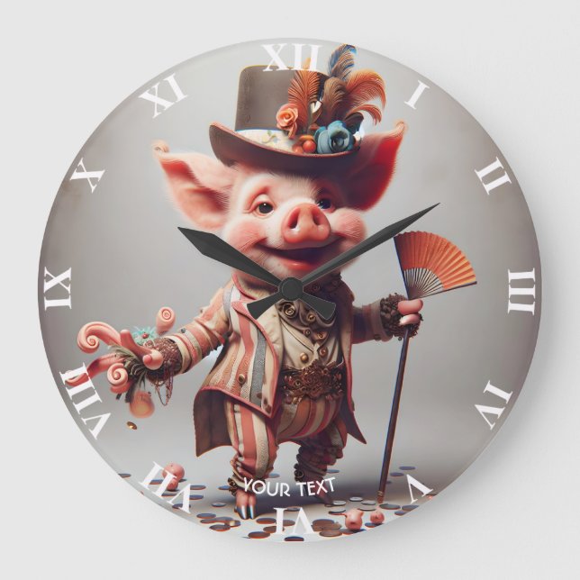 Grande Horloge Ronde Imaginaire Mignonne Élégant Nice Cochon (Recto)