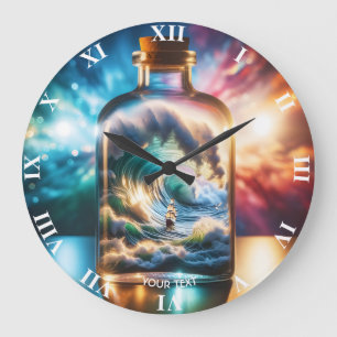 Grande Horloge Ronde Imaginaire Mignonne tempête dans une bouteille