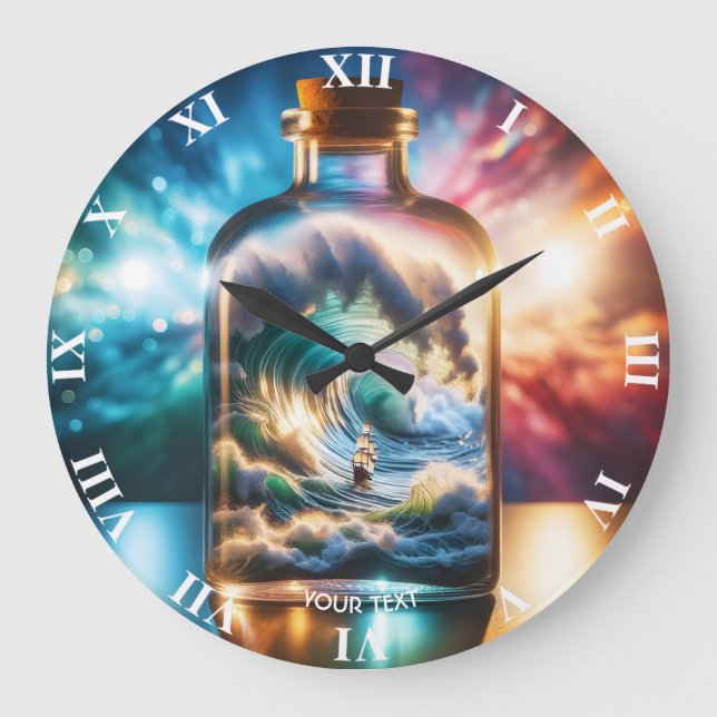 Grande Horloge Ronde Imaginaire Mignonne tempête dans une bouteille (Recto)