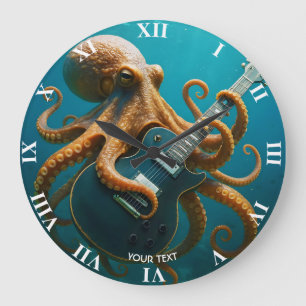 Grande Horloge Ronde Imaginaire Pieuvre mignonne Jouer de la guitare