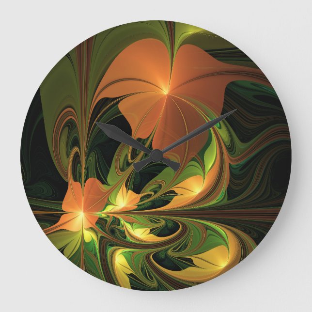 Grande Horloge Ronde Imaginaire Plante Abstrait rouille verte Brown fra (Recto)
