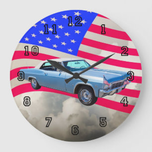Grande Horloge Ronde Impala 1965 de Chevy 327 avec le drapeau américai