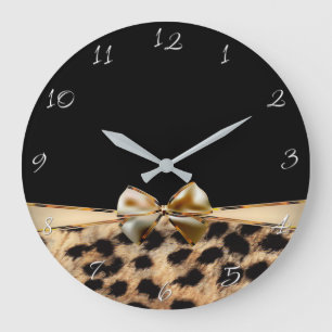 Grande Horloge Ronde Impression animal léopard guépard noir et or