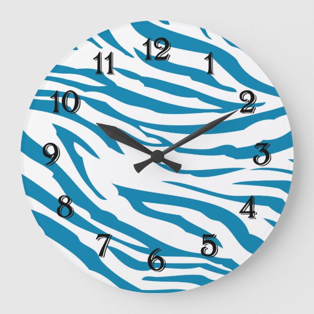Grande Horloge Ronde Impression Aqua Blue Zebra (Recto)