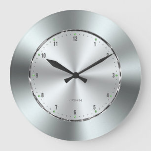 Grande Horloge Ronde Impression d'acier inoxydable brillant
