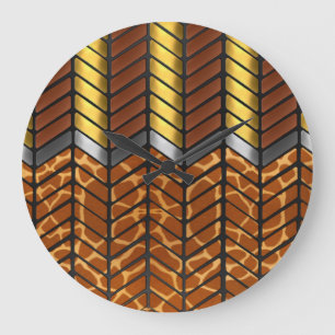 Grande Horloge Ronde Impression d'animal de girafe à chevron zigzag mod