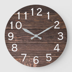 Grande Horloge Ronde Impression de bois de grange sombre authentique ho