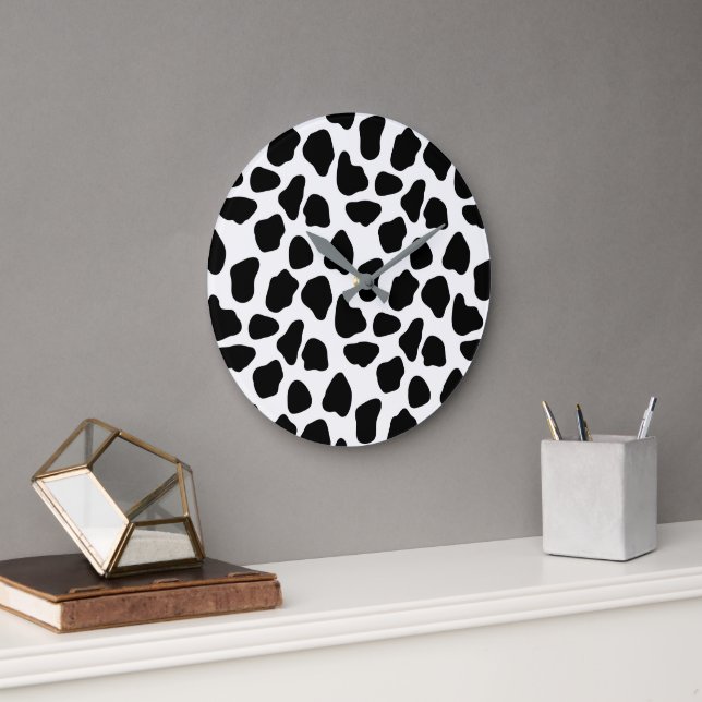 Grande Horloge Ronde Impression de vache noire et blanche (Bureau)