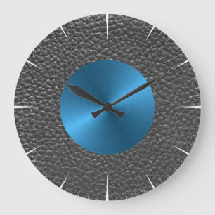 Grande Horloge Ronde Impression en cuir et en acier bleu