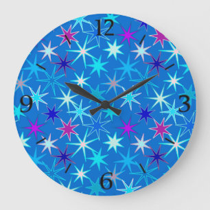 Grande Horloge Ronde Impression moderne en étoile, bleu céruléen profon