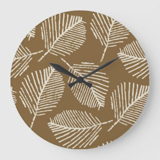 Grande Horloge Ronde Impression mono feuille, brun caramel, sans soudur