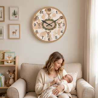 Grande Horloge Ronde Impression personnalisée de Bambi pour la nurserie