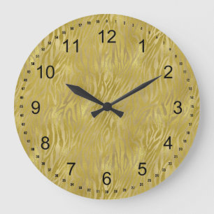 Grande Horloge Ronde Impression Zèbre Or