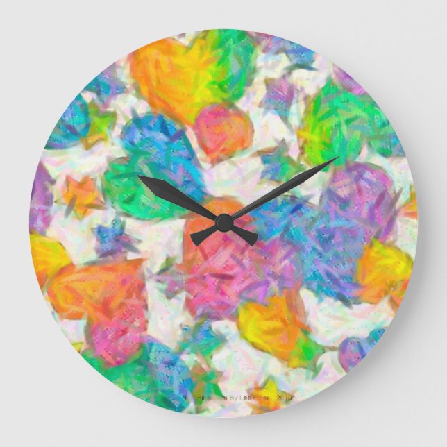 Grande Horloge Ronde Impressionniste Pastel Valentine Hearts (Recto)