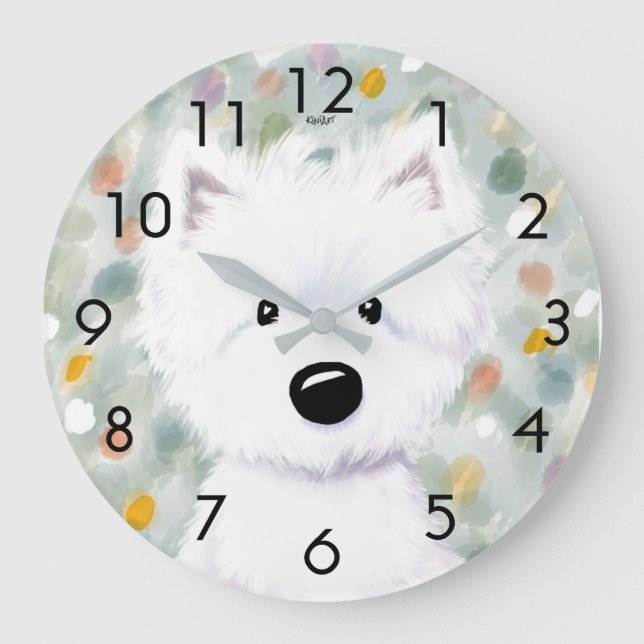 Grande Horloge Ronde Impressions de Westie Fluffy KiniArt (Recto)