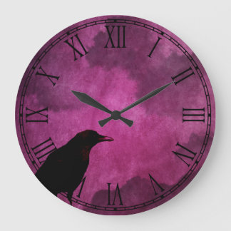 Grande Horloge Ronde Imprimantes éffrayantes Halloween Raven