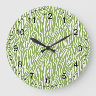 Grande Horloge Ronde Imprimer Safari vert Zebra