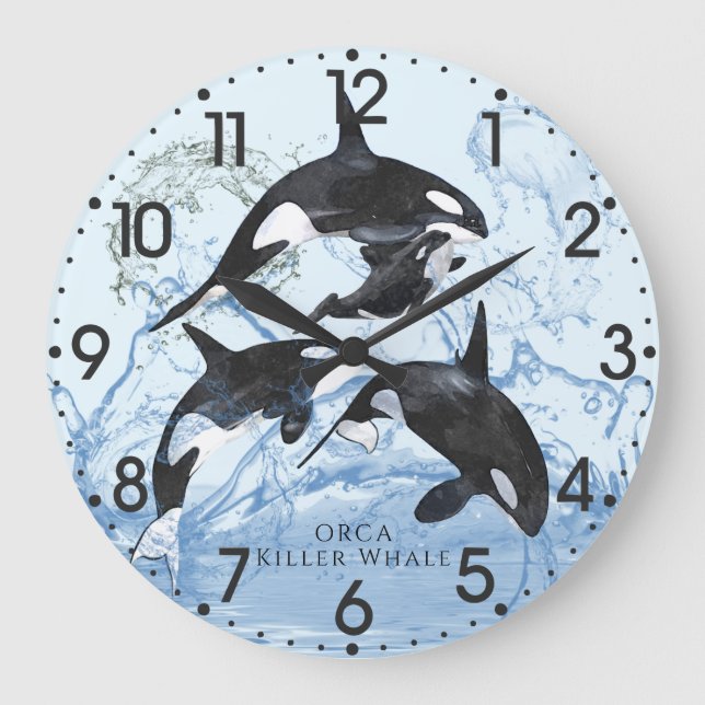 Grande Horloge Ronde Incroyable Orques d'aquarelle noire et blanche (Recto)