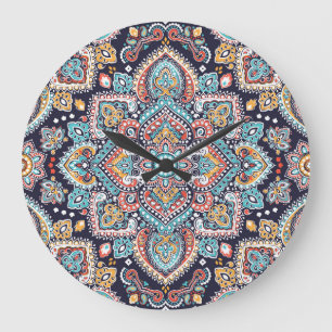 Grande Horloge Ronde Indian Paisley : Motif ethnique mandala