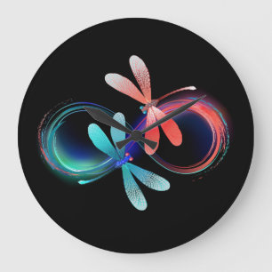 Grande Horloge Ronde Infini avec des libellules lumineuses