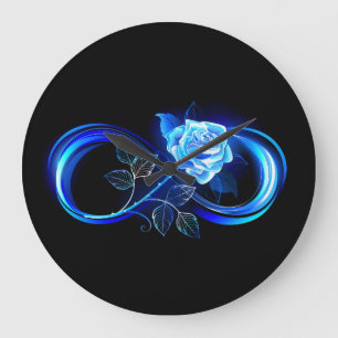 Grande Horloge Ronde Infini lumineux avec rose bleue