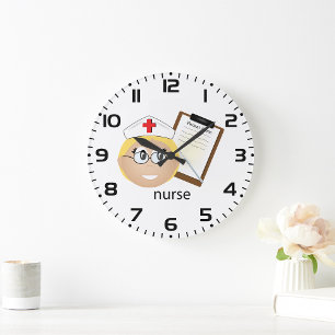 Grande Horloge Ronde Infirmière avec Clipboard Médical et Thermomètre